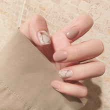 Load image into Gallery viewer, 24Pcs Ballerina Fake Nails Khaki Nude Marble Coffin Flat Artificial False Nail Tips for Office Home Faux Ongle Free Glue Sticker