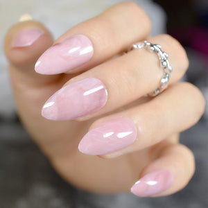 24Pcs Ballerina Fake Nails Khaki Nude Marble Coffin Flat Artificial False Nail Tips for Office Home Faux Ongle Free Glue Sticker