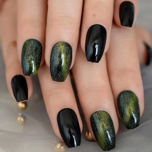 24Pcs Ballerina Fake Nails Khaki Nude Marble Coffin Flat Artificial False Nail Tips for Office Home Faux Ongle Free Glue Sticker