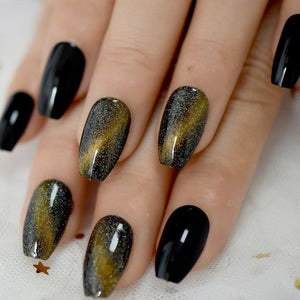 24Pcs Ballerina Fake Nails Khaki Nude Marble Coffin Flat Artificial False Nail Tips for Office Home Faux Ongle Free Glue Sticker