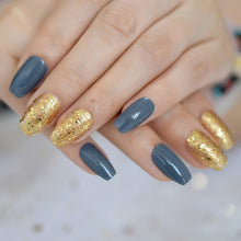 Load image into Gallery viewer, 24Pcs Ballerina Fake Nails Khaki Nude Marble Coffin Flat Artificial False Nail Tips for Office Home Faux Ongle Free Glue Sticker