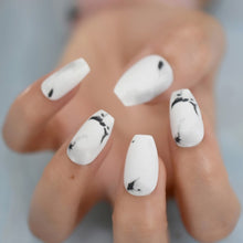 Load image into Gallery viewer, 24Pcs Ballerina Fake Nails Khaki Nude Marble Coffin Flat Artificial False Nail Tips for Office Home Faux Ongle Free Glue Sticker