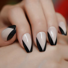 Load image into Gallery viewer, 24Pcs Ballerina Fake Nails Khaki Nude Marble Coffin Flat Artificial False Nail Tips for Office Home Faux Ongle Free Glue Sticker