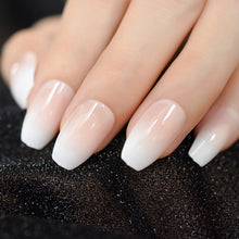 Load image into Gallery viewer, 24Pcs Ballerina Fake Nails Khaki Nude Marble Coffin Flat Artificial False Nail Tips for Office Home Faux Ongle Free Glue Sticker