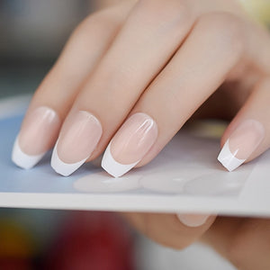 24Pcs Ballerina Fake Nails Khaki Nude Marble Coffin Flat Artificial False Nail Tips for Office Home Faux Ongle Free Glue Sticker
