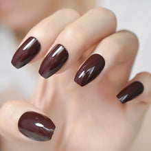 Load image into Gallery viewer, 24Pcs Ballerina Fake Nails Khaki Nude Marble Coffin Flat Artificial False Nail Tips for Office Home Faux Ongle Free Glue Sticker