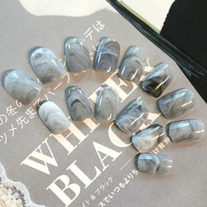 24Pcs Ballerina Fake Nails Khaki Nude Marble Coffin Flat Artificial False Nail Tips for Office Home Faux Ongle Free Glue Sticker