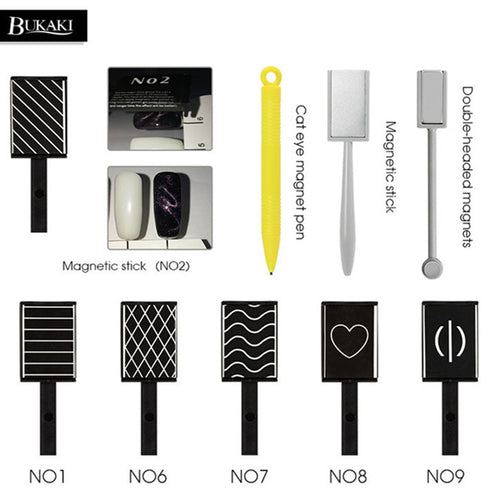 BUKAKI Strong Magnetic Nail Stick Set 3D Cat Eye Effect Magnet for UV Painting Gel Nail Polish Uv Lamp for Gel Varnish