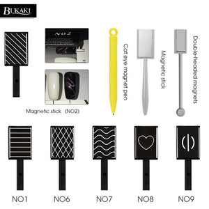 BUKAKI Strong Magnetic Nail Stick Set 3D Cat Eye Effect Magnet for UV Painting Gel Nail Polish Uv Lamp for Gel Varnish